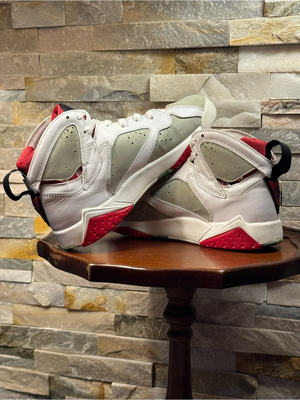 Sz 6- Nike Air Jordan 7 Retro 2015 “Hare” Red Jumpman White Sneakers *See Pics*